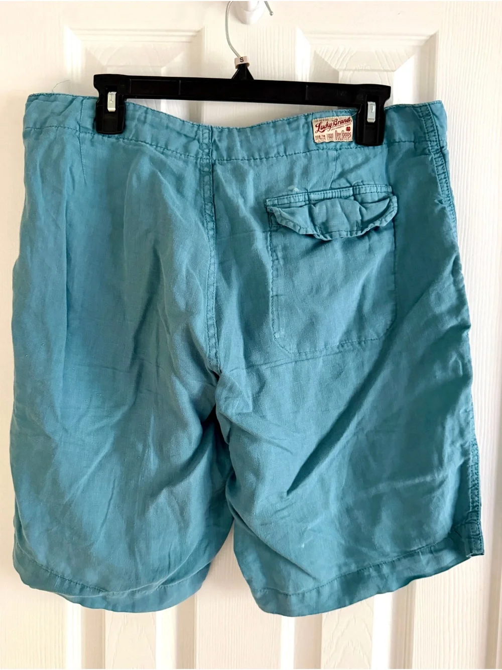 Lucky Brand Men’s Teal Linen Casual Shorts with Orange Drawstring Size 34